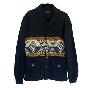 10.Deep Southwestern Elbow Patch Chunky Grandpa Cardigan Sweater Large